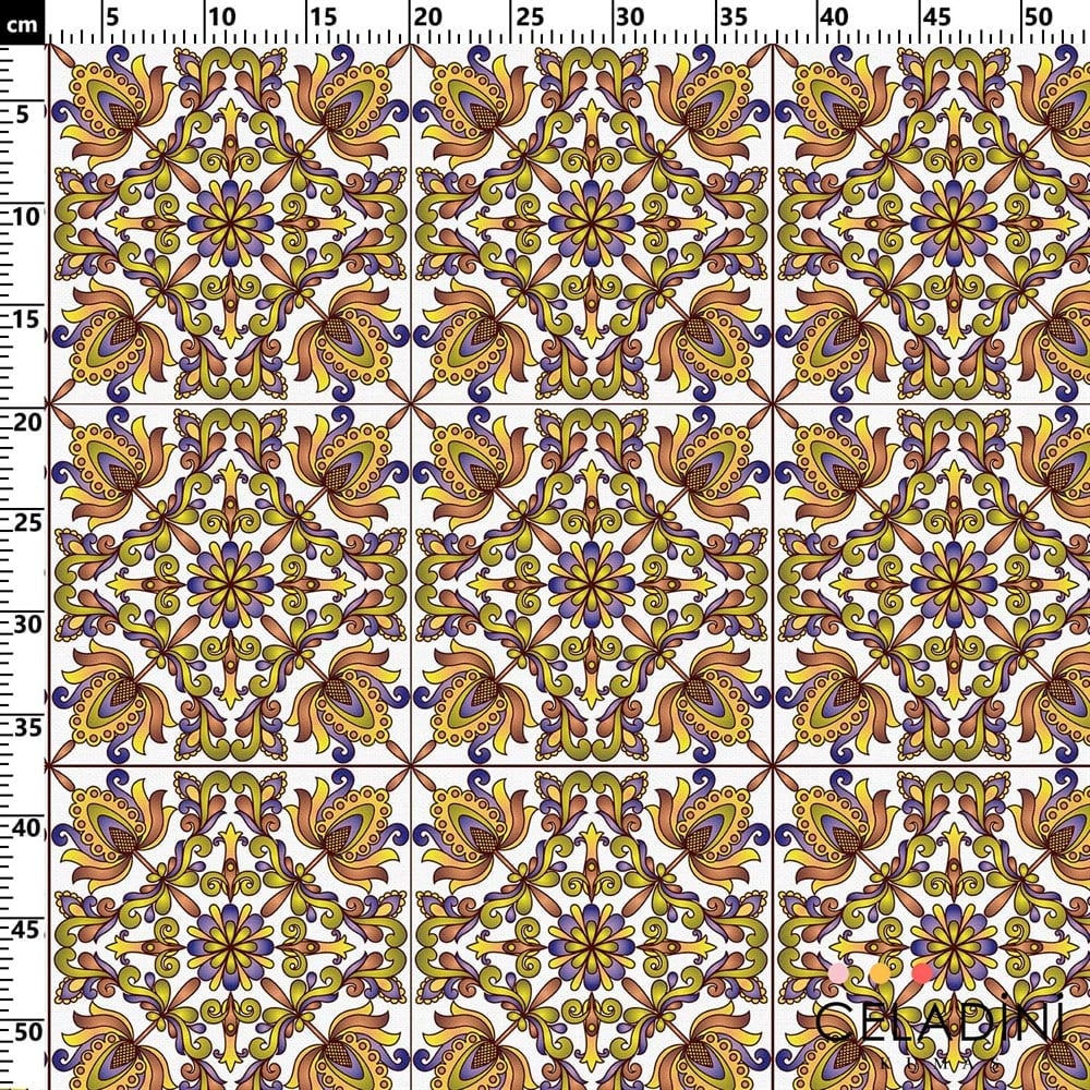 Beyaz Fon Bohem Fayans Desenli Kumaş