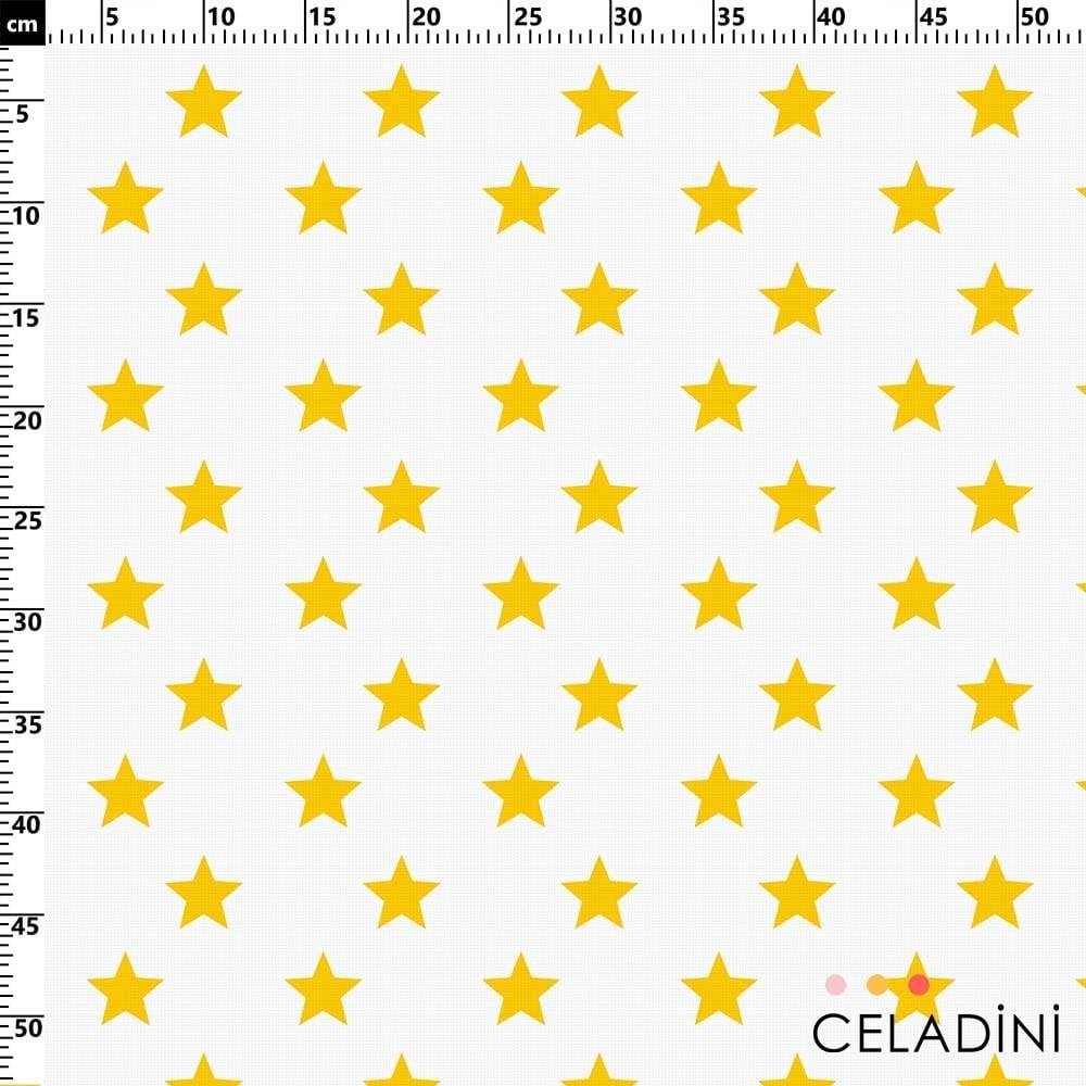Beyaz Fon Sarı Yıldız Desenli Kumaş