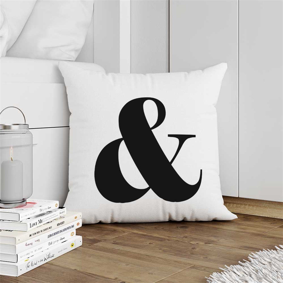 Beyaz Siyah  Ampersand (Ve İşareti) Kırlent Kumaşı