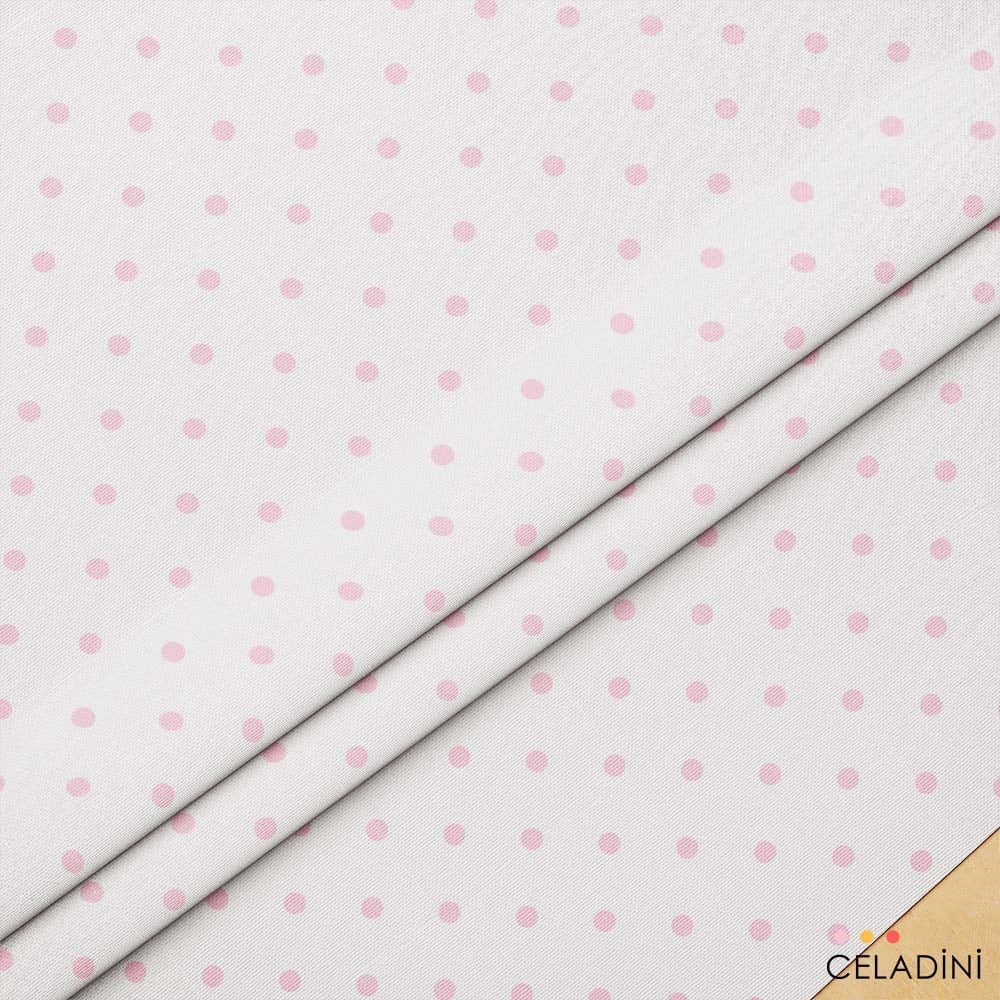 Beyaz Üzeri Pembe Küçük Puantiye Kumaş
