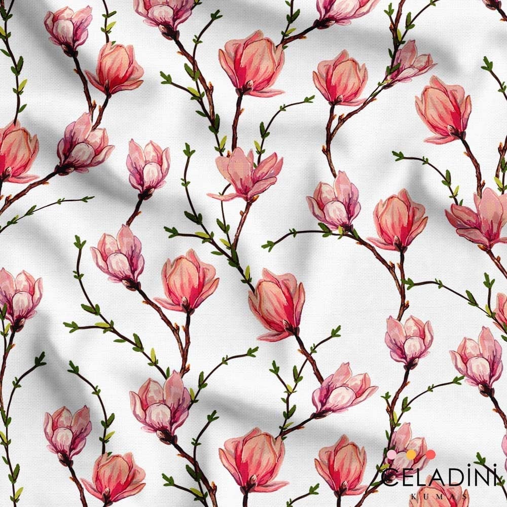 Beyaz Zemin Elegant Çiçek Desenli Kumaş