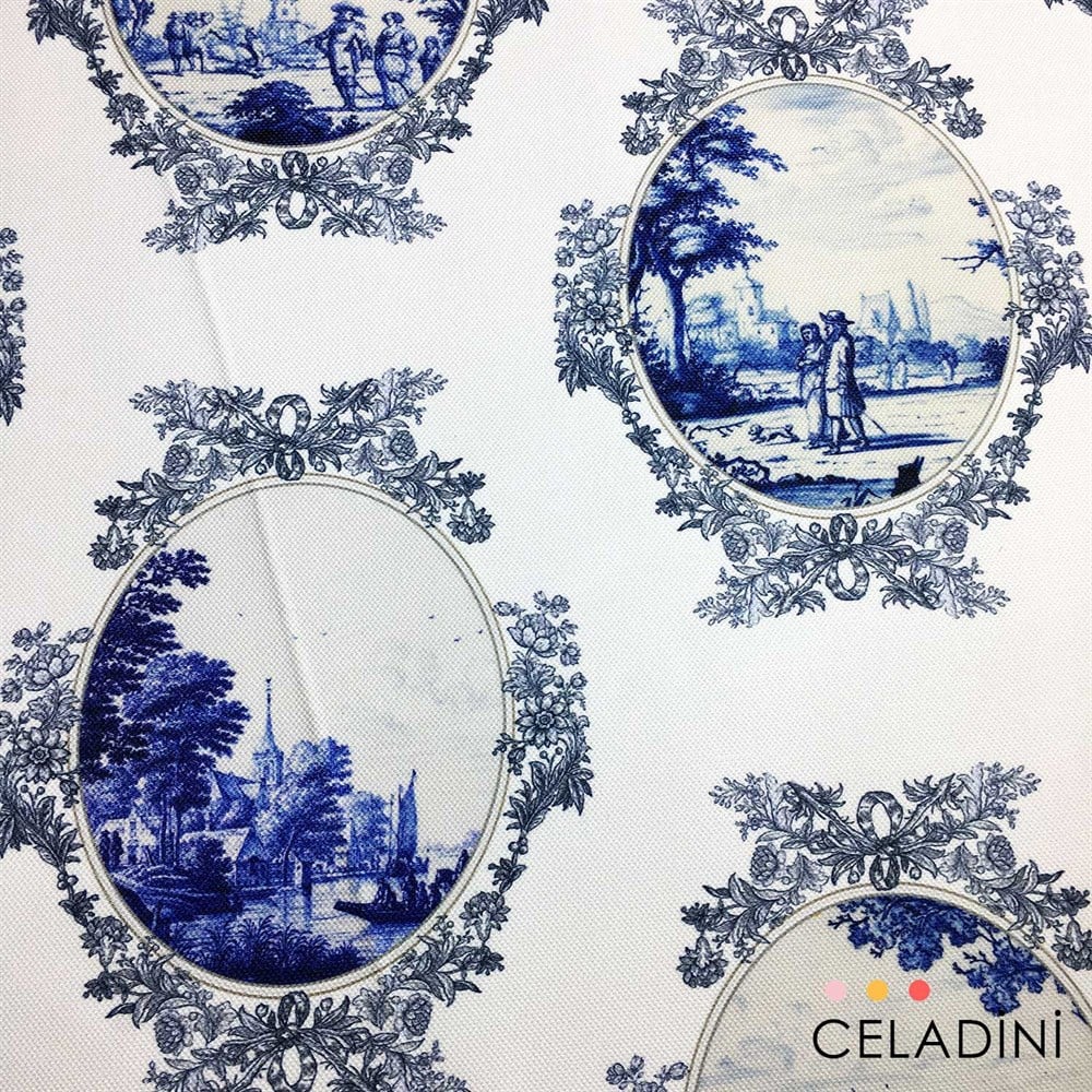 Bleu Blanc de Jouy Desenli Kumaş