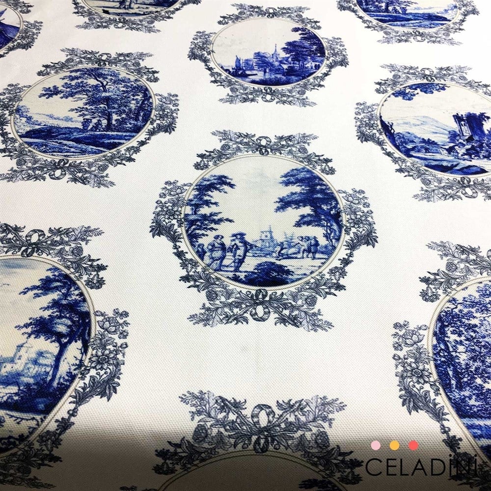 Bleu Blanc de Jouy Desenli Kumaş