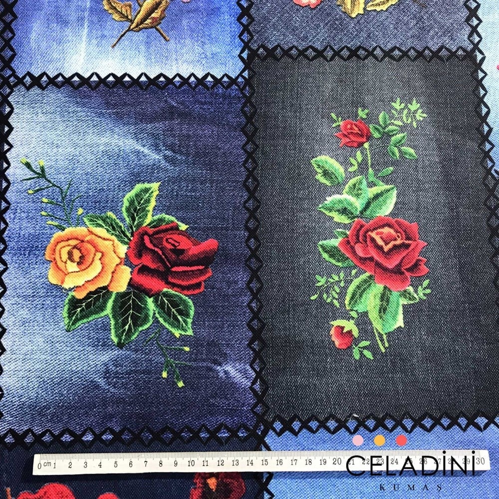 Blue Jean Patchwork Kumaş (Siyah Dikişli)