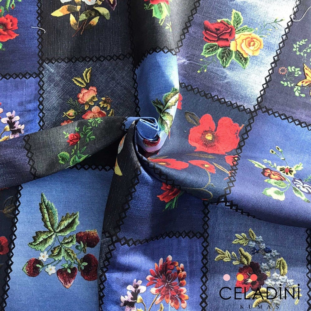 Blue Jean Patchwork Kumaş (Siyah Dikişli)