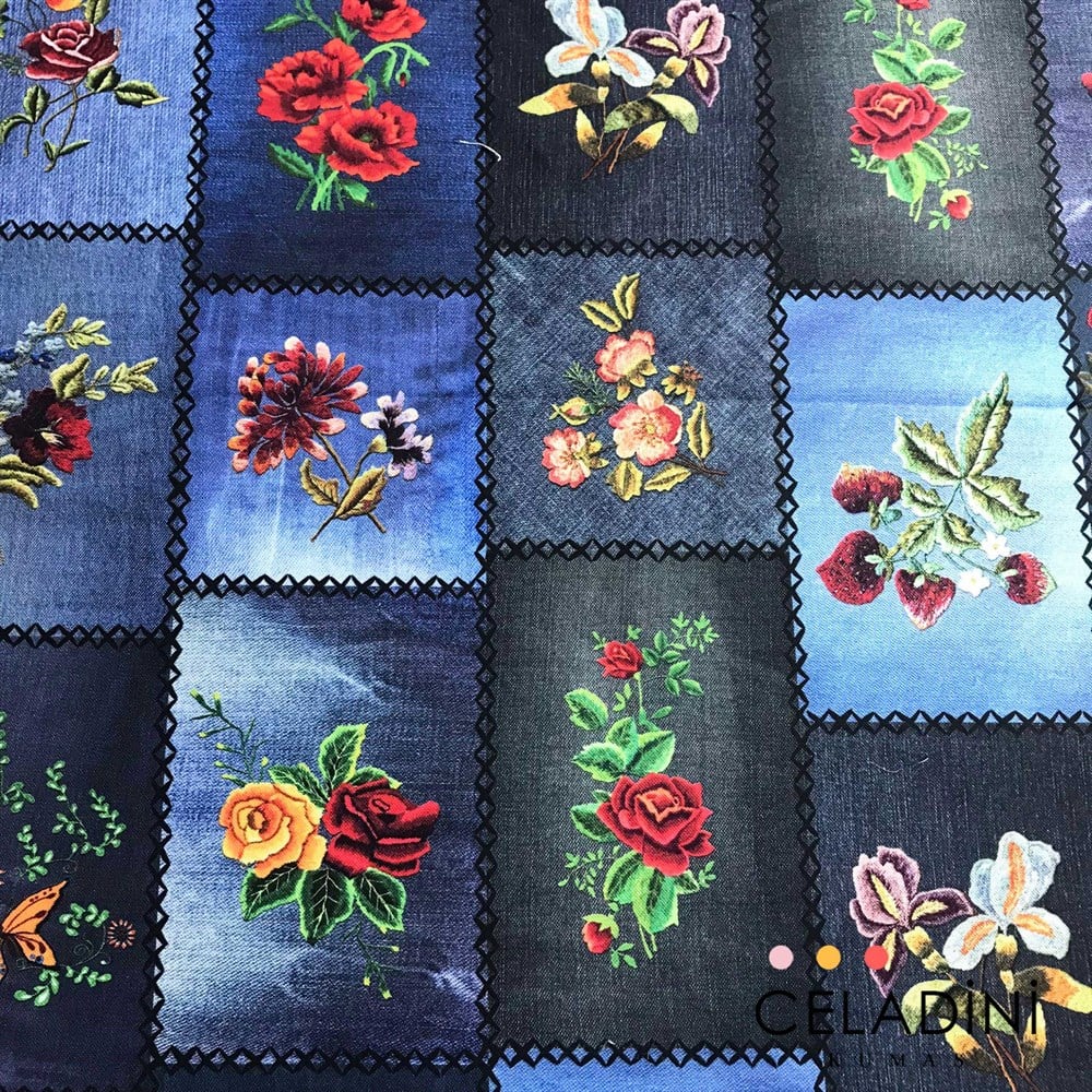 Blue Jean Patchwork Kumaş (Siyah Dikişli)
