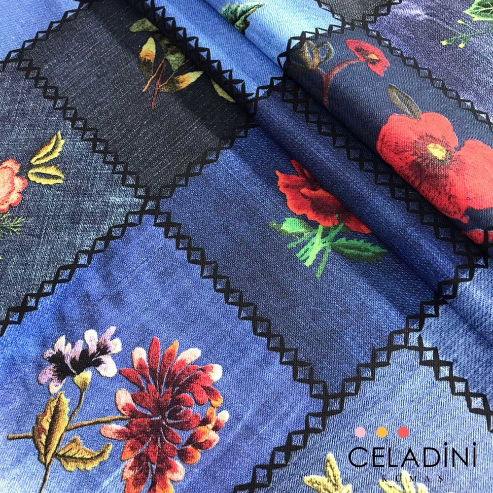 Blue Jean Patchwork Kumaş (Siyah Dikişli)