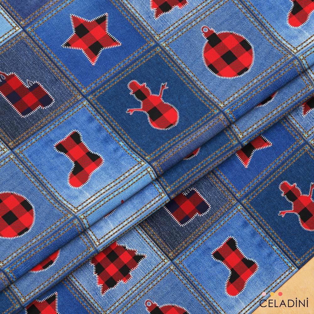 Blue Jean Patchwork Yılbaşı Kumaşı