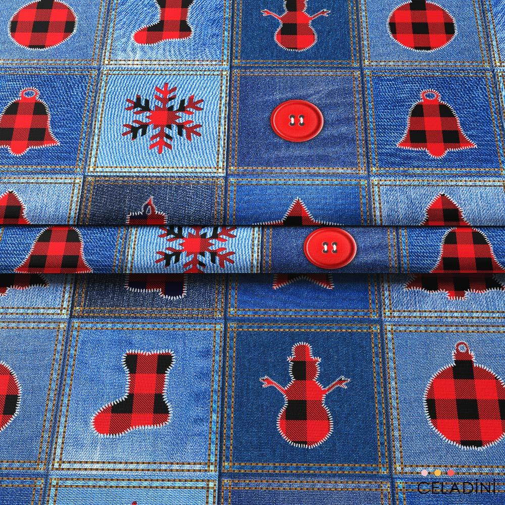 Blue Jean Patchwork Yılbaşı Kumaşı