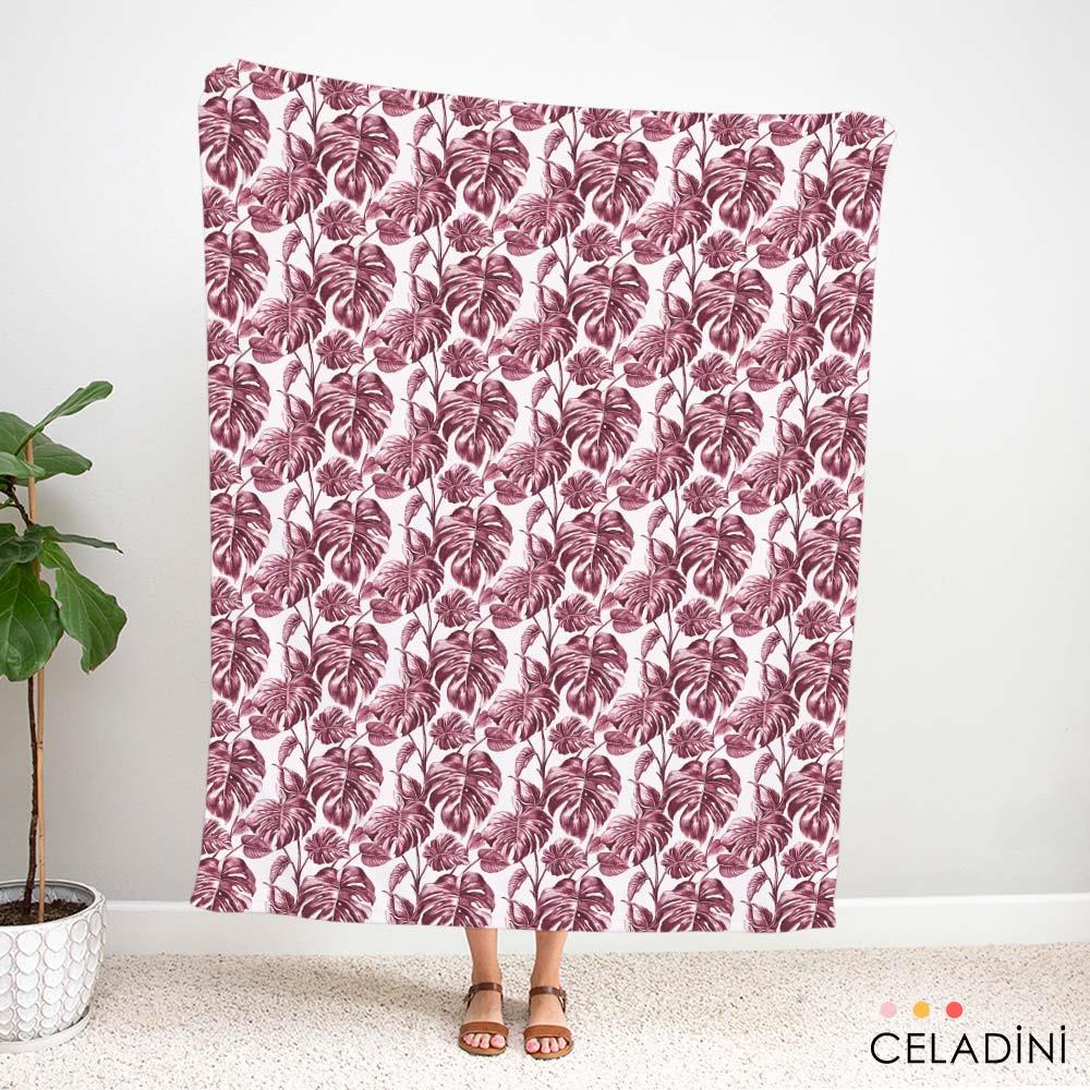 Bordo Deve Tabanı Yaprakları Desenli Kumaş
