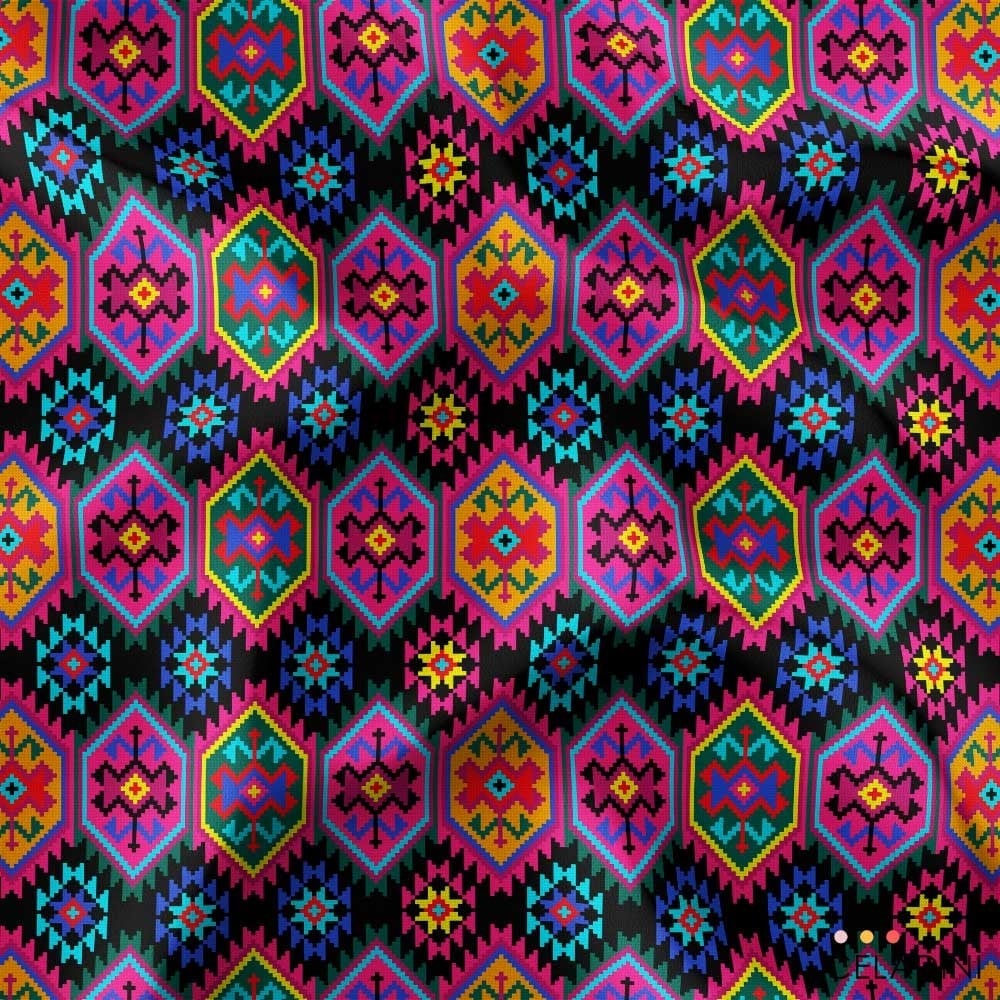 Canlı Renkli Anadolu Kilim Desenli Kumaş