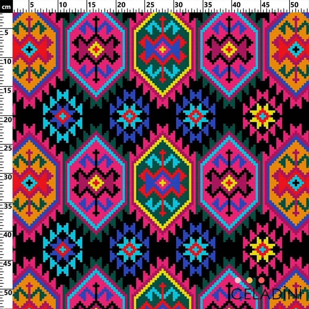 Canlı Renkli Anadolu Kilim Desenli Kumaş