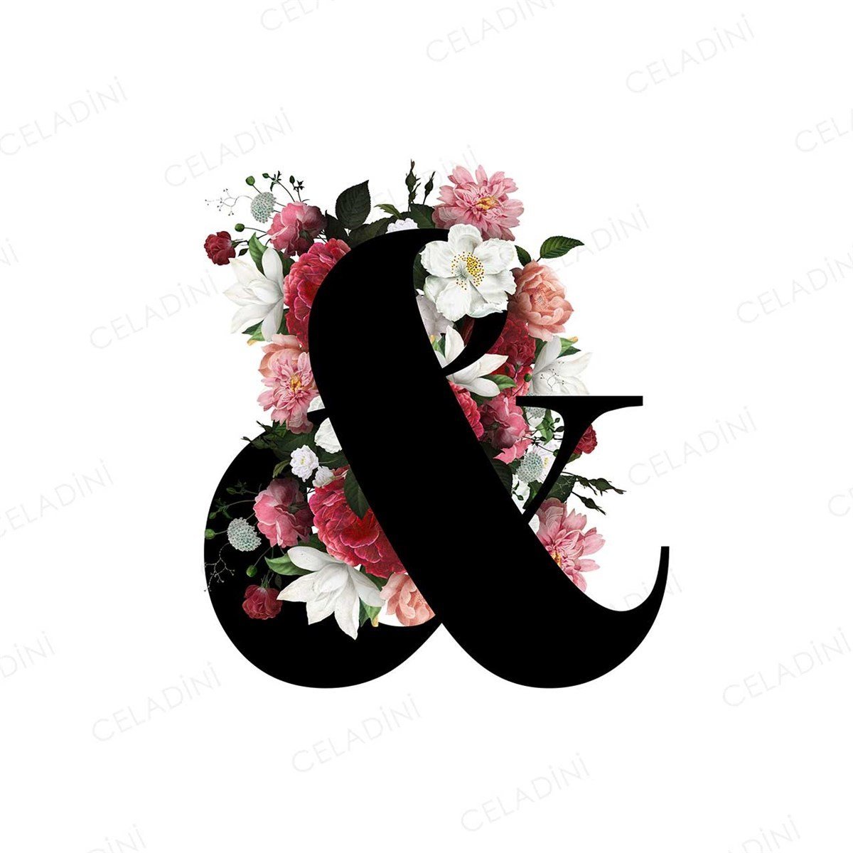 Çiçekli Ampersand (Ve İşareti) Kırlent Kumaşı