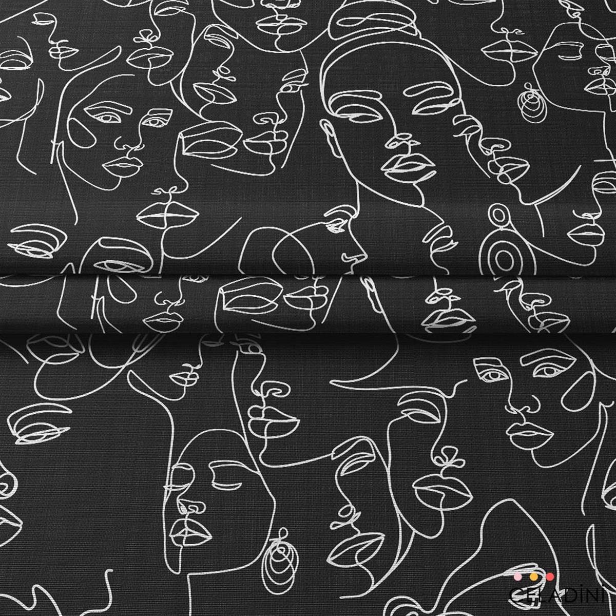 Çizgi Sanatı Kadın Yüzü Pop Art Kumaş (Siyah)