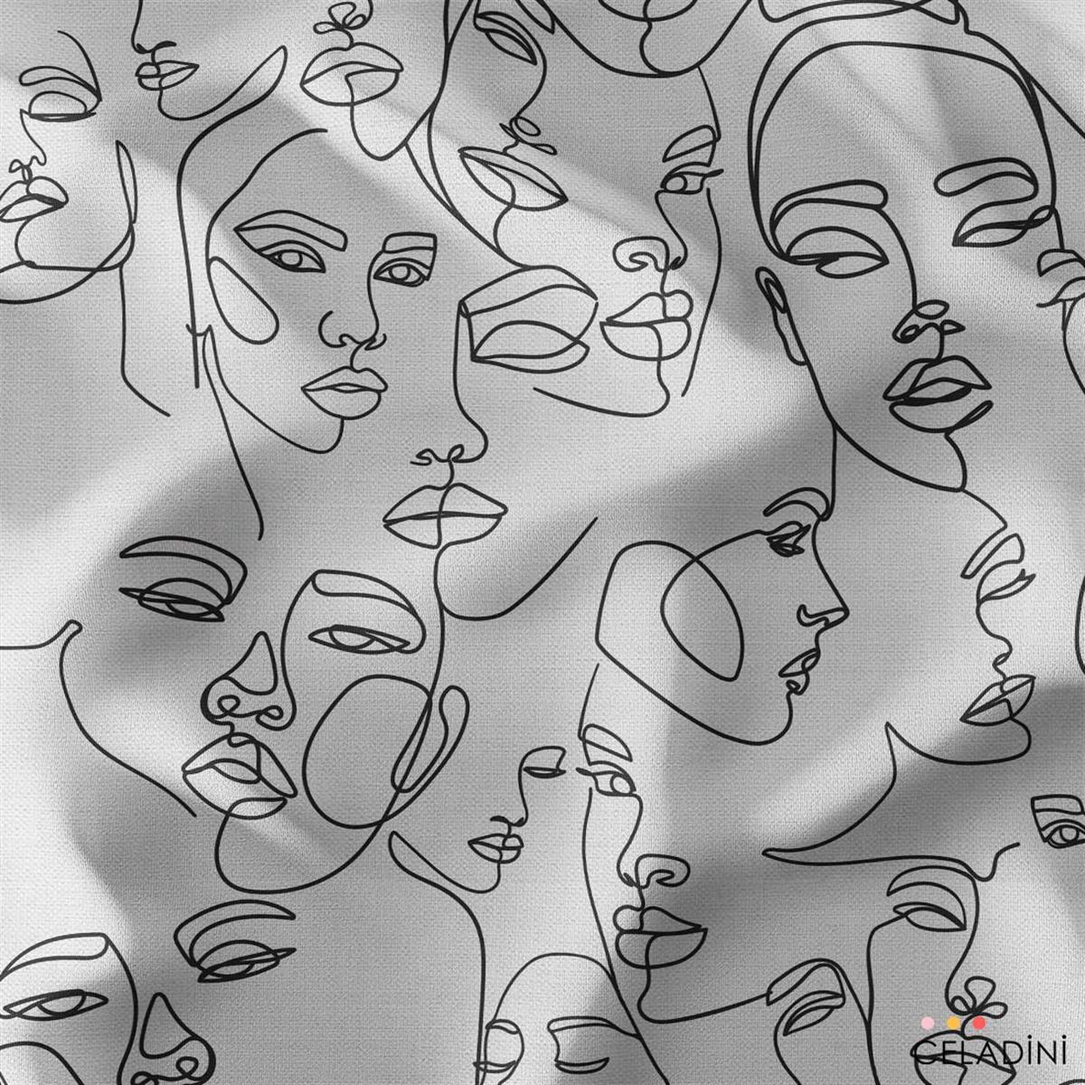 Çizgi Sanatı Kadın Yüzü Pop Art Kumaş