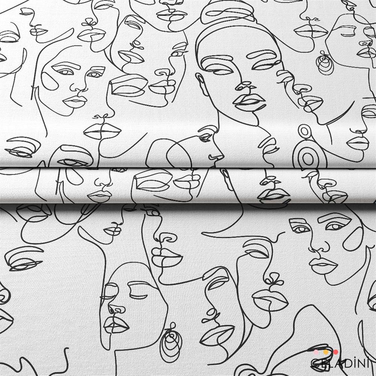 Çizgi Sanatı Kadın Yüzü Pop Art Kumaş
