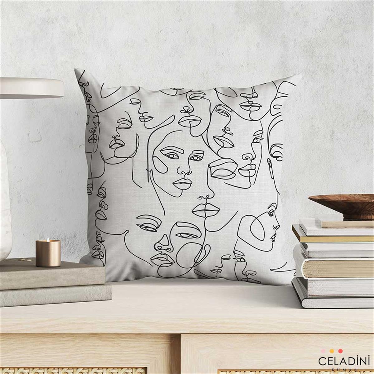 Çizgi Sanatı Kadın Yüzü Pop Art Kumaş