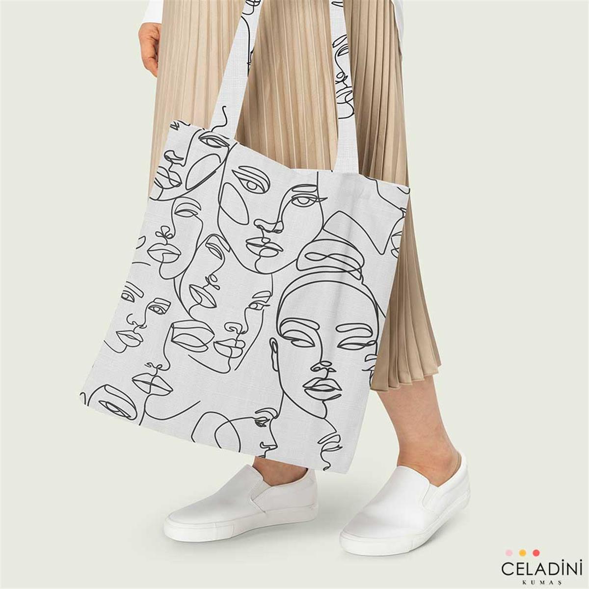Çizgi Sanatı Kadın Yüzü Pop Art Kumaş