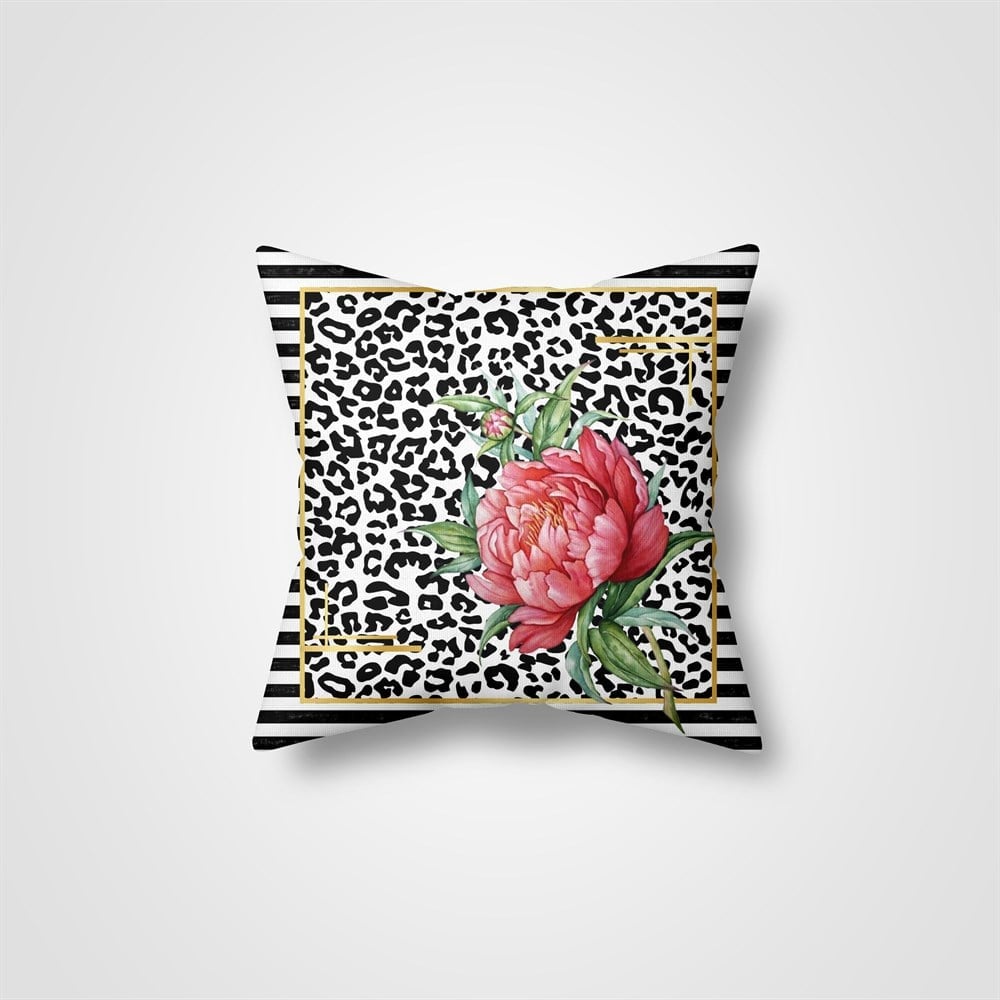 Çizgili Leopar Elegant Çiçekli Kırlent Kumaşı