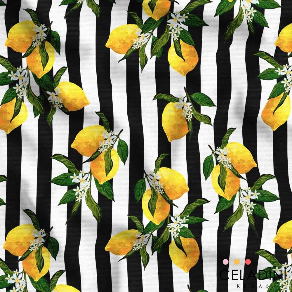 Çizgili Limon Desenli Kumaş