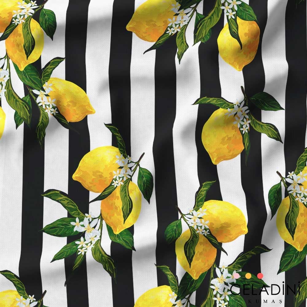 Çizgili Limon Desenli Kumaş