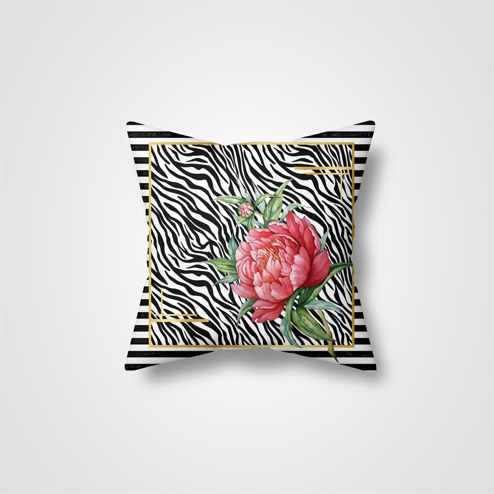 Çizgili Zebra Elegant Çiçekli Kırlent Kumaşı