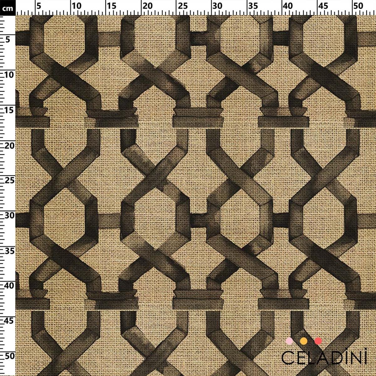Çuval Görünümlü Ferforje Desenli Kumaş (Siyah)