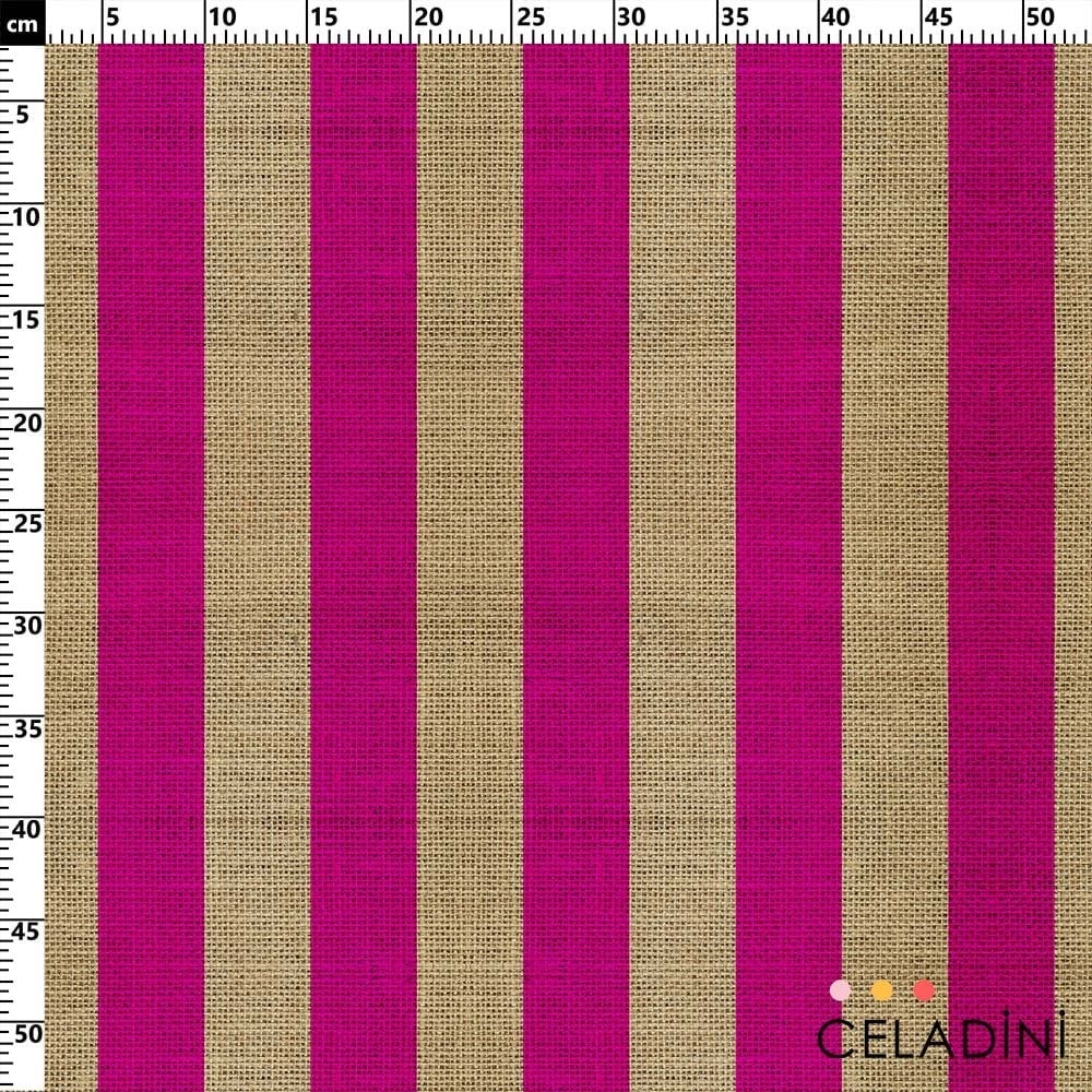 Çuval Görünümlü Fuşya (5x5 cm) Çizgili Kumaş