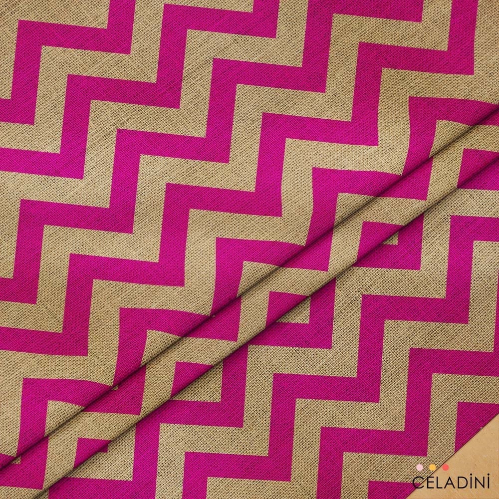 Çuval Görünümlü Fuşya Zigzag Kumaş