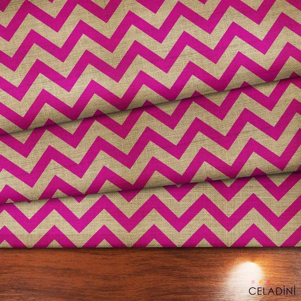 Çuval Görünümlü Fuşya Zigzag Kumaş