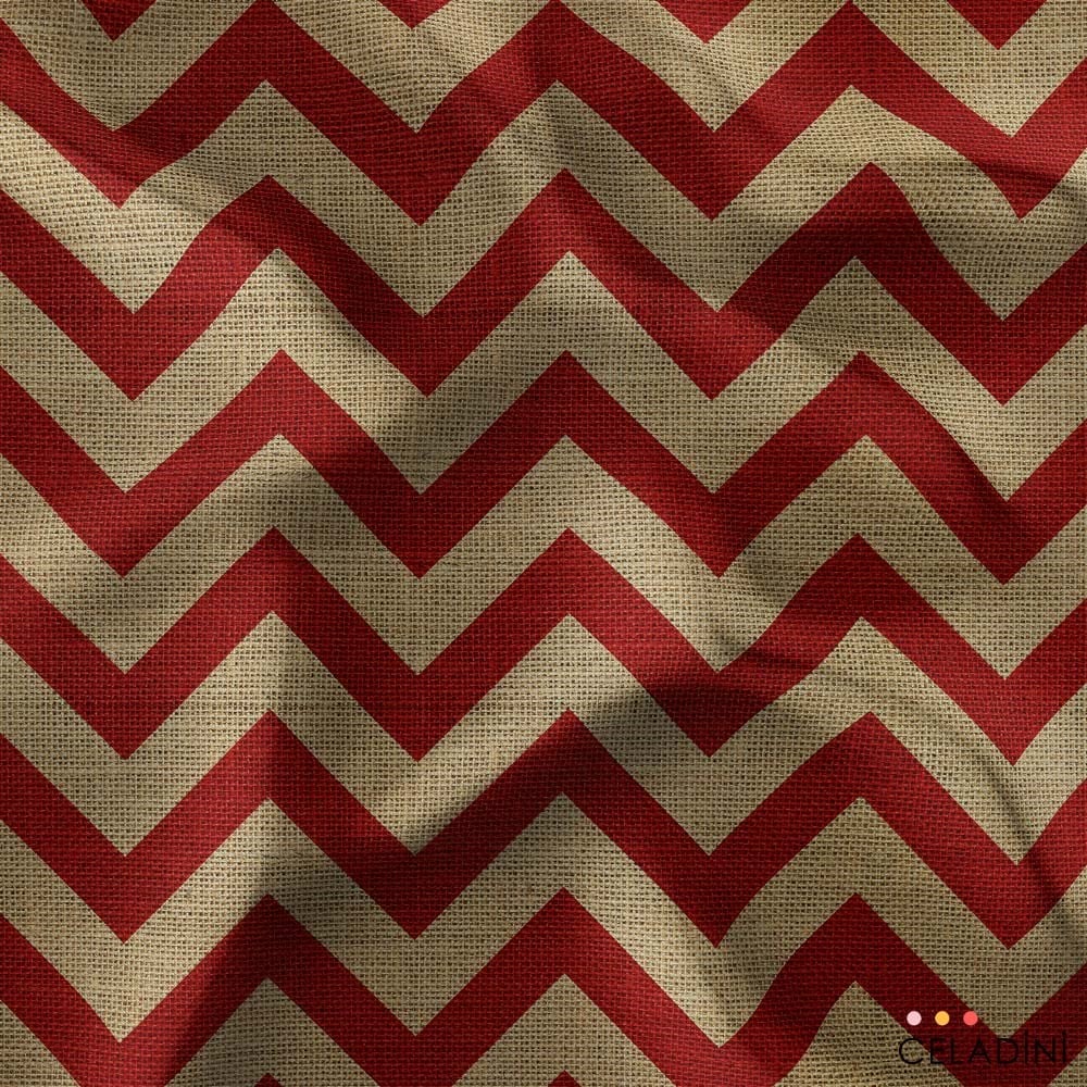 Çuval Görünümlü Kırmızı Zigzag Kumaş
