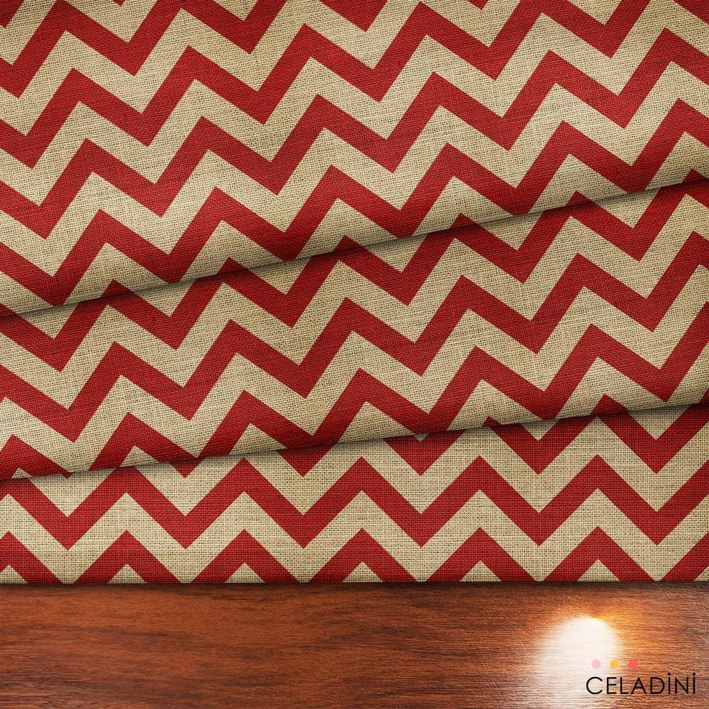Çuval Görünümlü Kırmızı Zigzag Kumaş