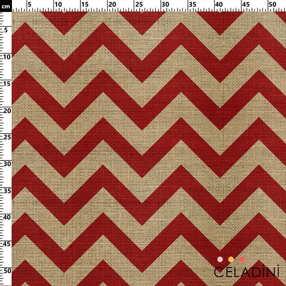 Çuval Görünümlü Kırmızı Zigzag Kumaş