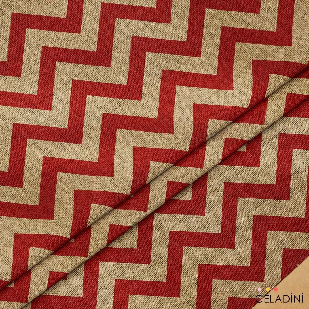 Çuval Görünümlü Kırmızı Zigzag Kumaş