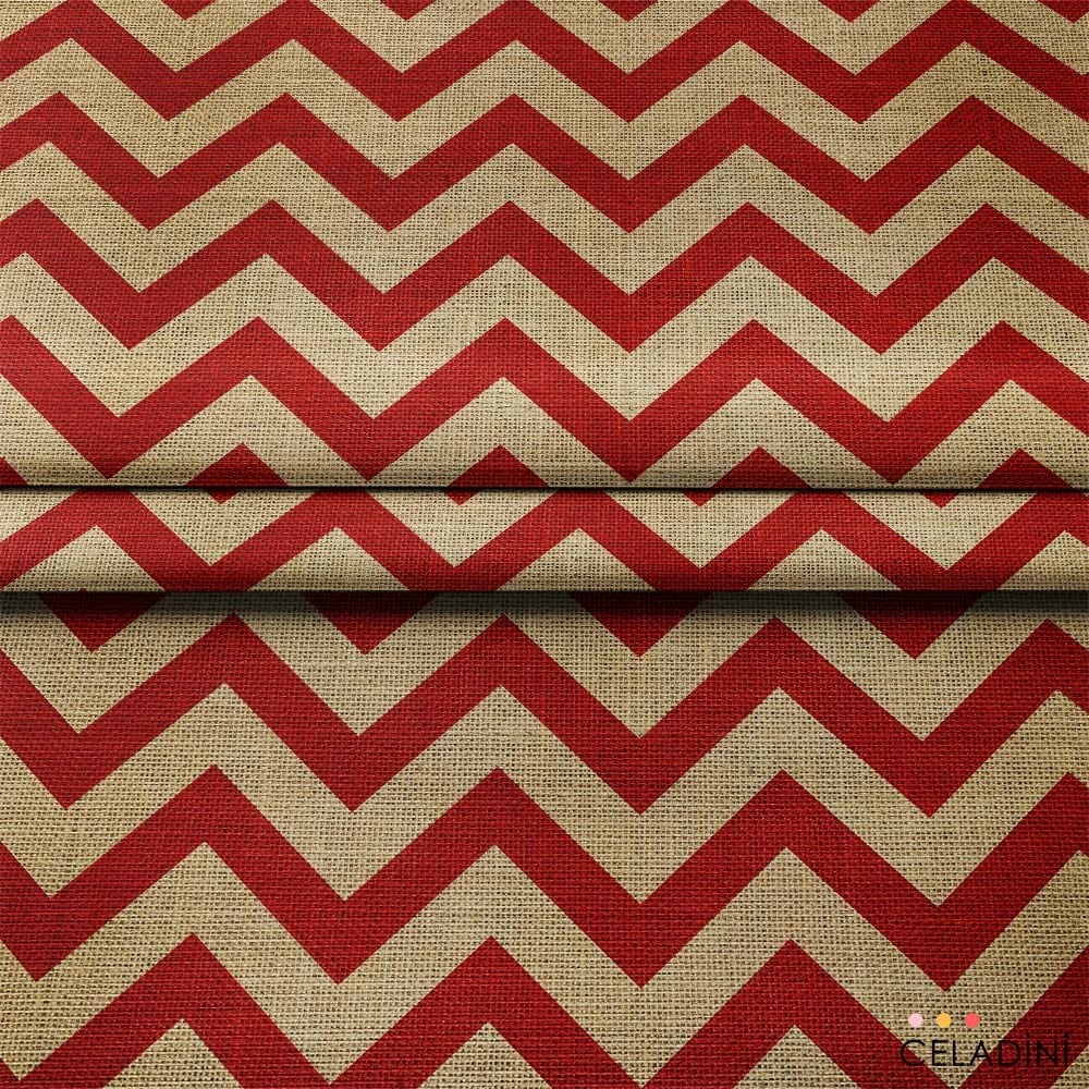 Çuval Görünümlü Kırmızı Zigzag Kumaş