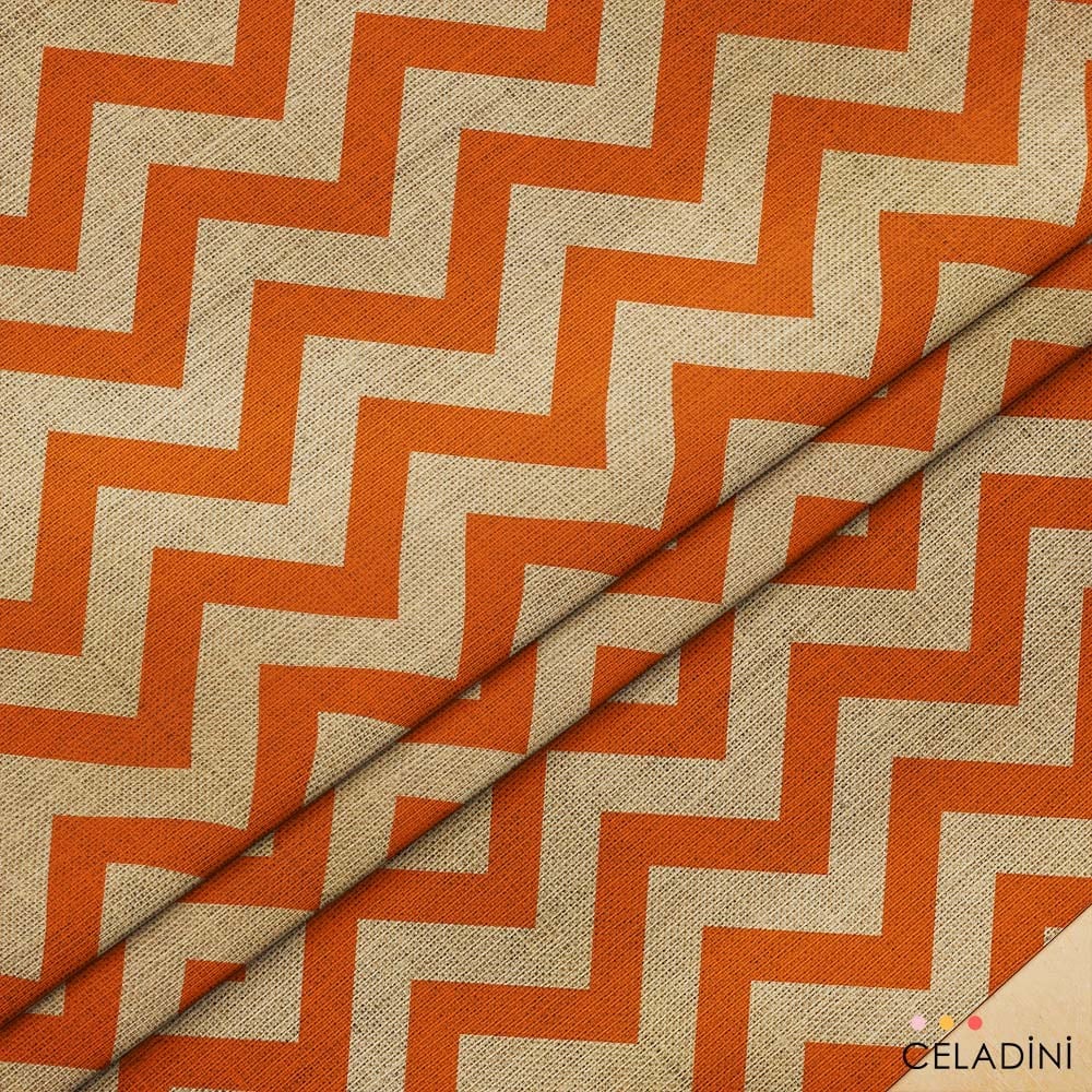 Çuval Görünümlü Turuncu Zigzag Kumaş
