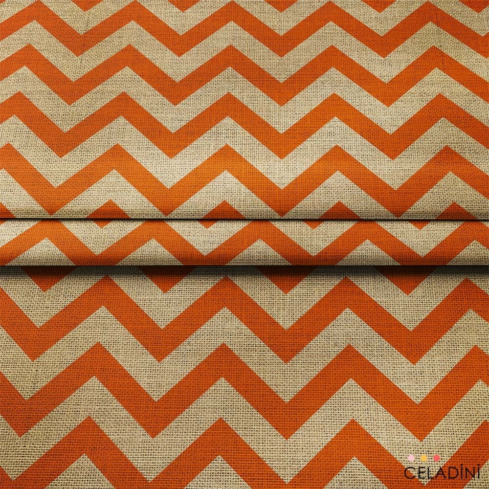 Çuval Görünümlü Turuncu Zigzag Kumaş