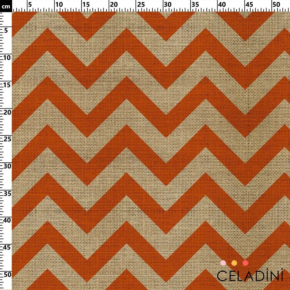 Çuval Görünümlü Turuncu Zigzag Kumaş