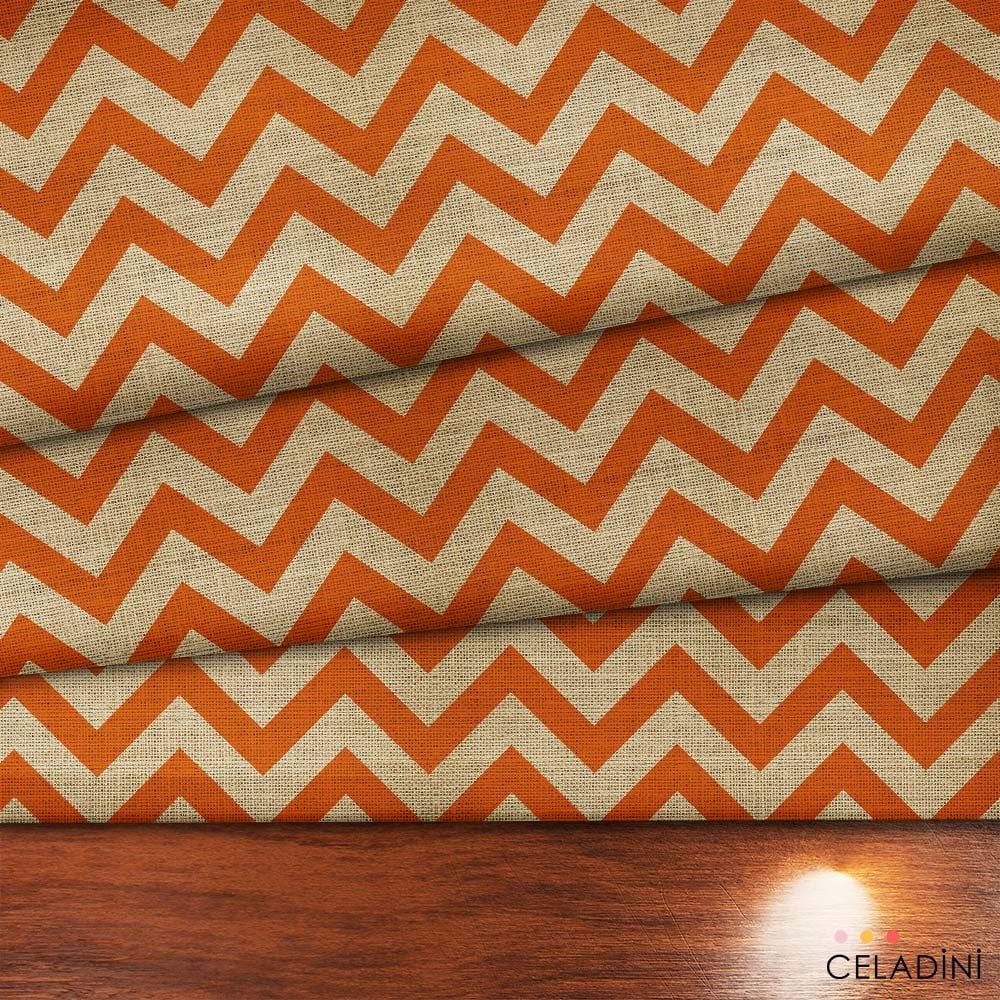 Çuval Görünümlü Turuncu Zigzag Kumaş