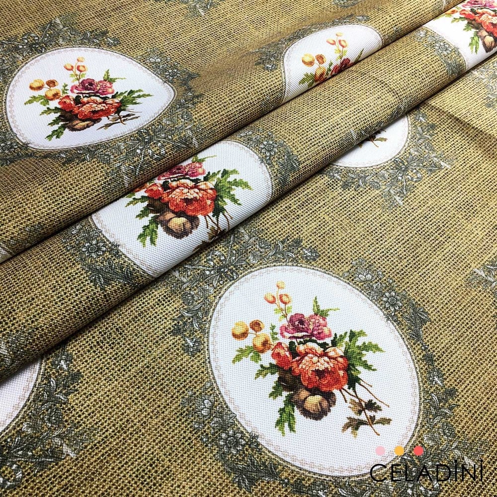 Çuval Görünümlü Vintage Çiçekli Kumaş 