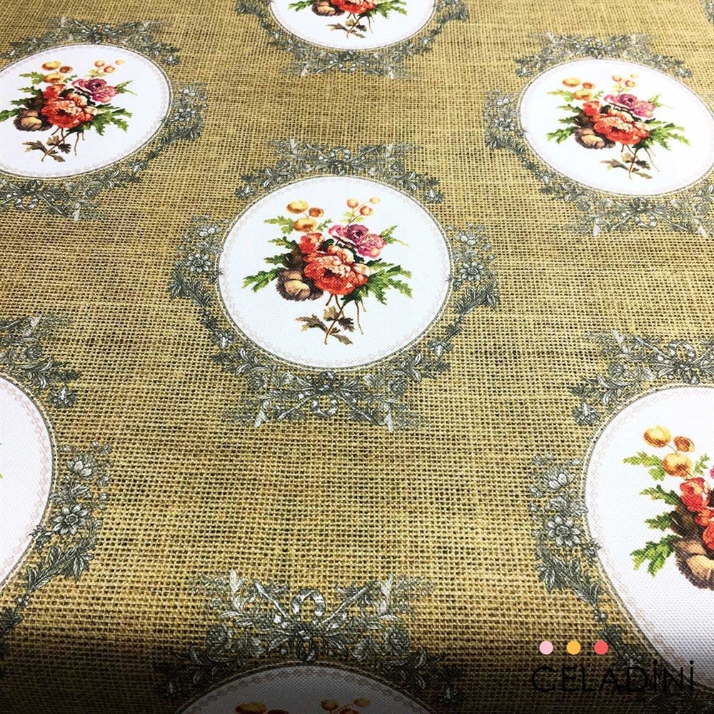 Çuval Görünümlü Vintage Çiçekli Kumaş 