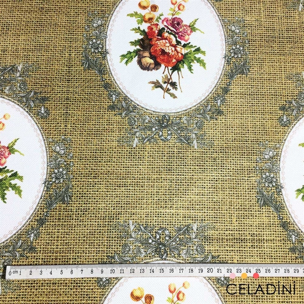 Çuval Görünümlü Vintage Çiçekli Kumaş 