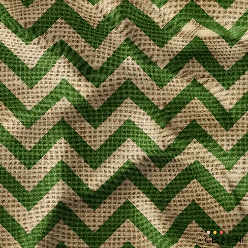 Çuval Görünümlü Yeşil Zigzag Kumaş