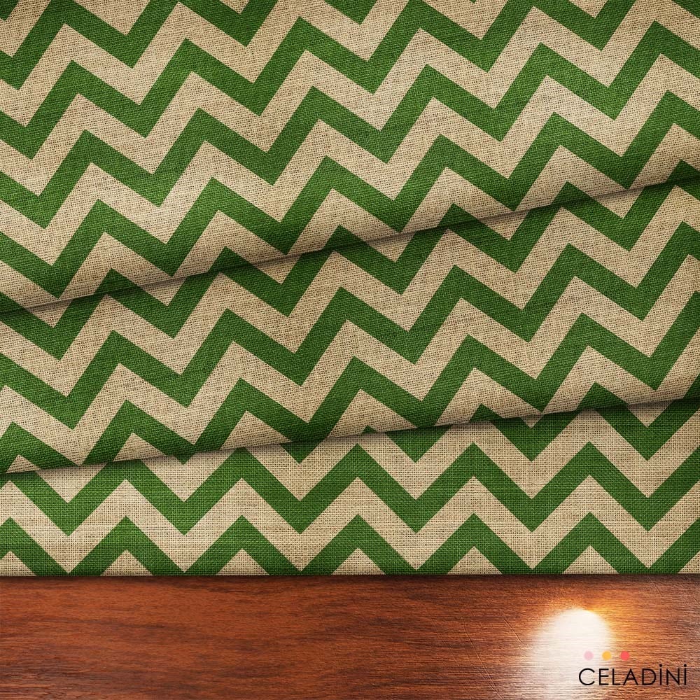 Çuval Görünümlü Yeşil Zigzag Kumaş