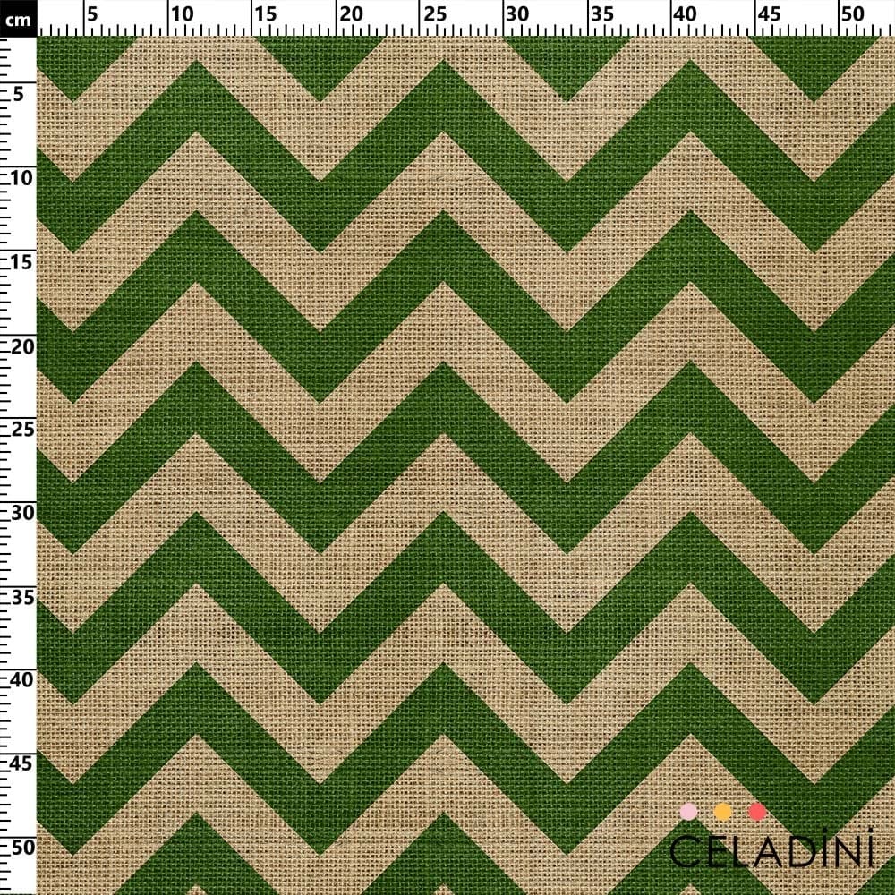 Çuval Görünümlü Yeşil Zigzag Kumaş