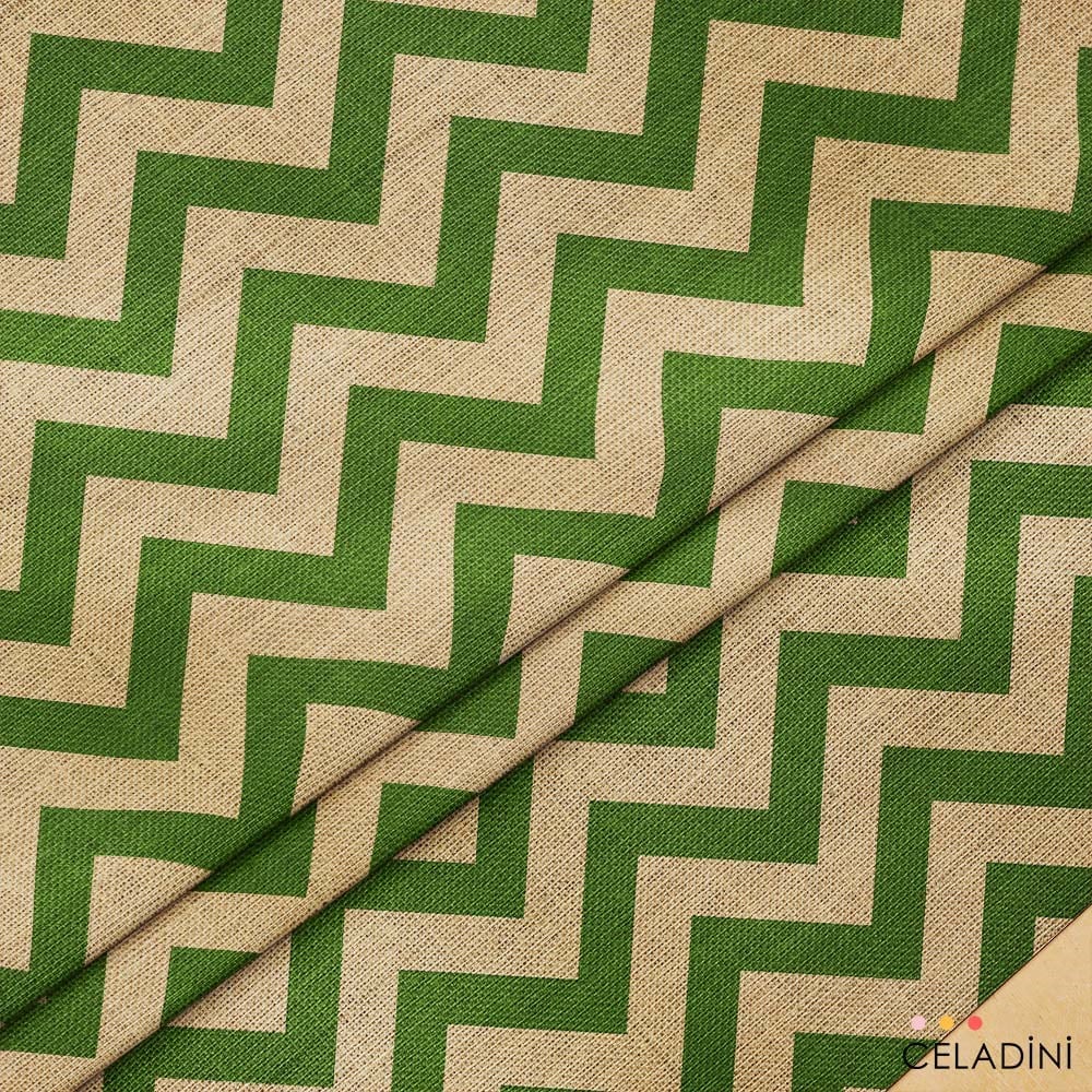 Çuval Görünümlü Yeşil Zigzag Kumaş
