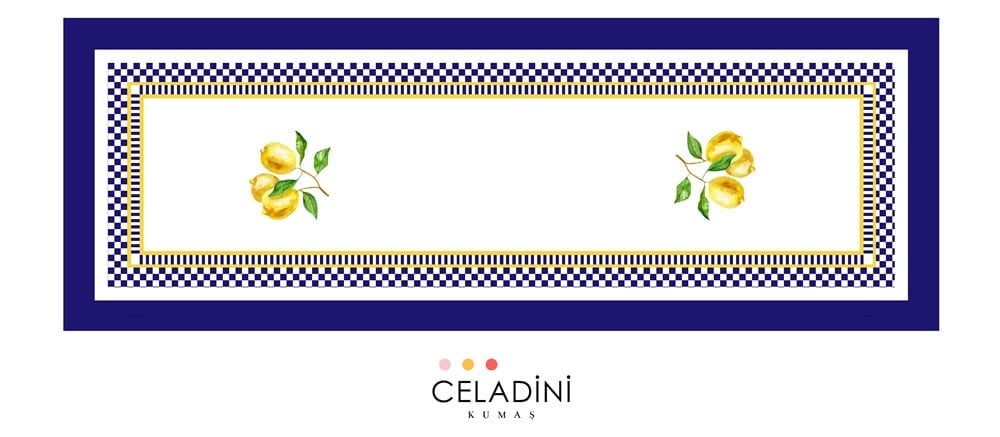 Damalı Limon Desenli Runner Kumaşı