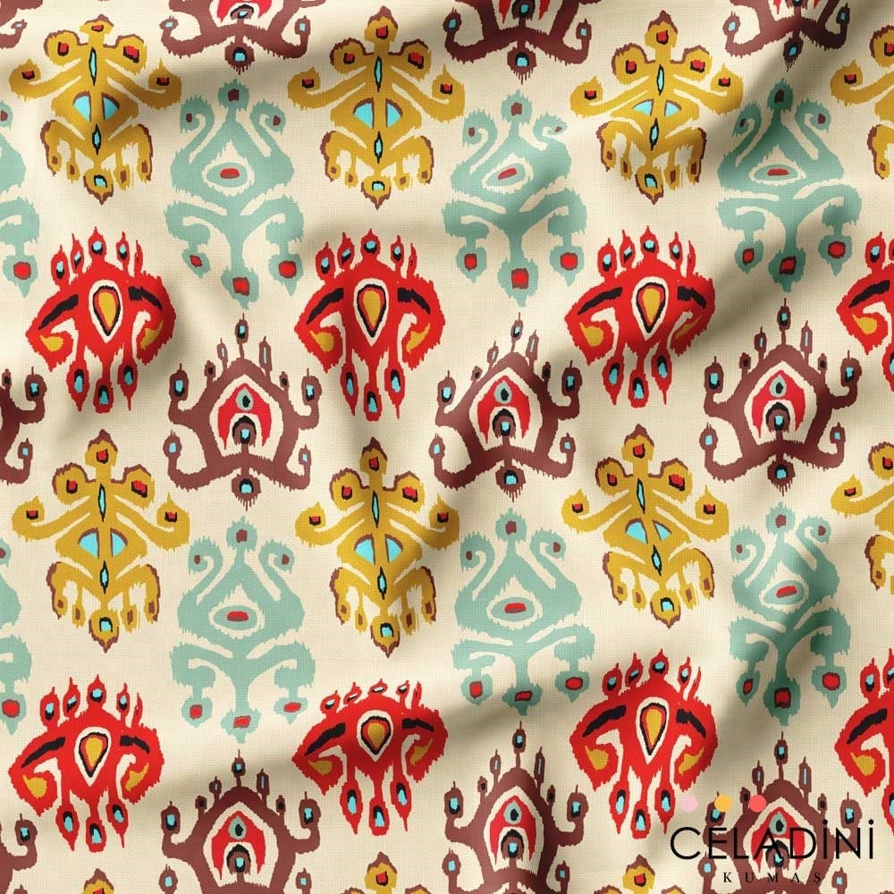 Damask Etnik Desenli Kumaş