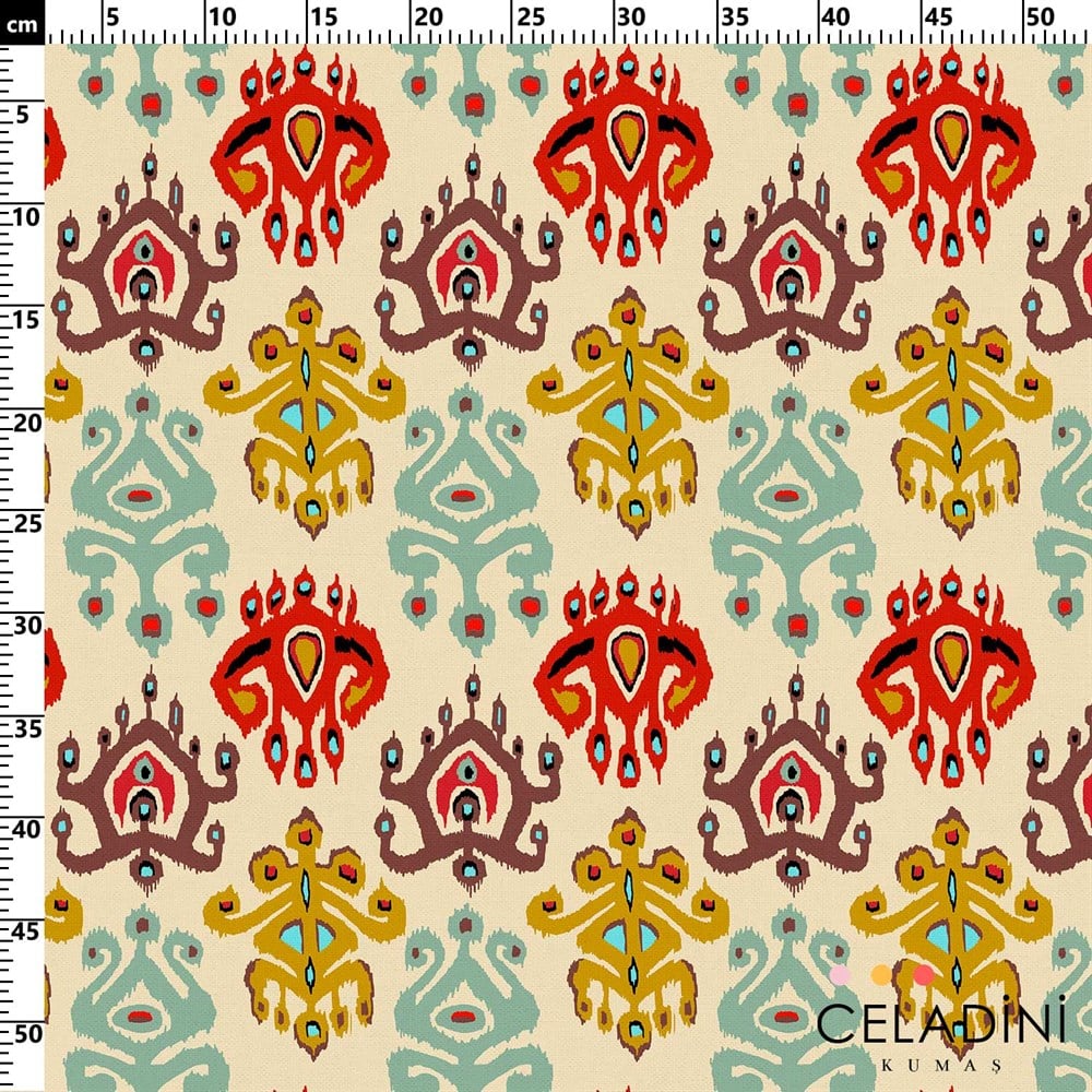 Damask Etnik Desenli Kumaş