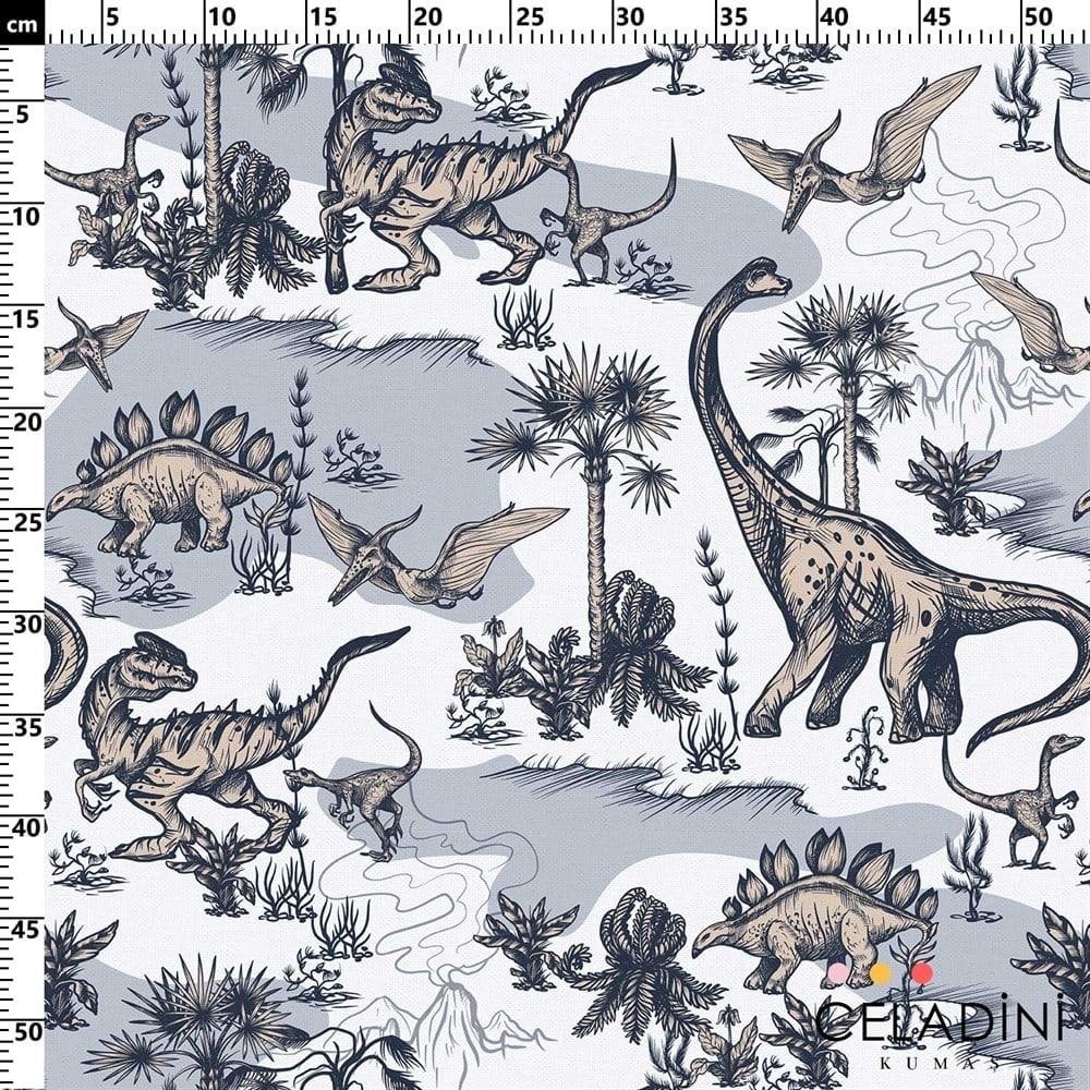 Dinozorlar Desenli Çocuk Kumaşı